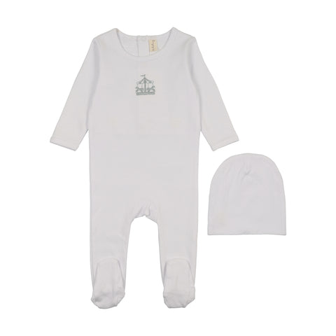 Bonjoy White/Sage Carousel Embroidered Graphic Footie Set