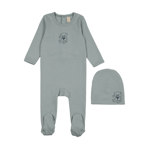 Bonjoy Blue/Blue Teddy Embroidered Graphic Footie Set