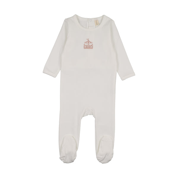 Bonjoy White/Pink Carousel Embroidered Graphic Footie