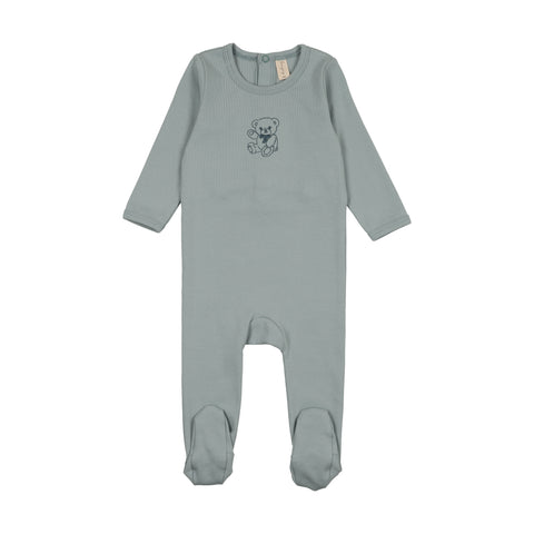 Bonjoy Blue/Blue Teddy Embroidered Graphic Footie