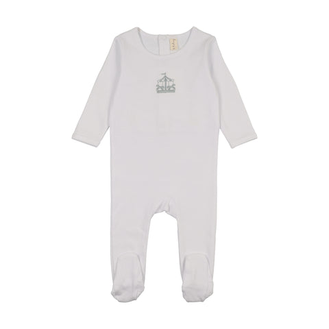 Bonjoy White/Sage Carousel Embroidered Graphic Footie