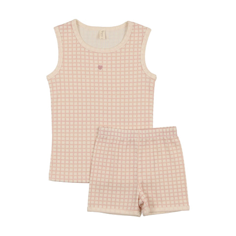 Bonjoy Pink Heart Checkered Dreams Tank & Shorts Set