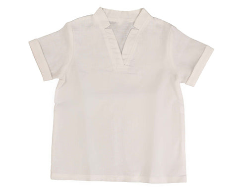 Belati Solid White V-neck Striped Shirt