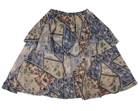 Belati Light Blue Patchwork Floral Skirt