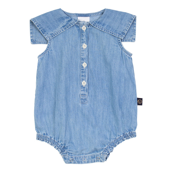 Wynken Mid Blue Denim Sailor Collar Romper