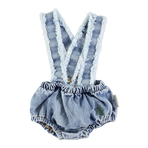 Piupiuchick Washed Light Blue Denim Shorties With Straps