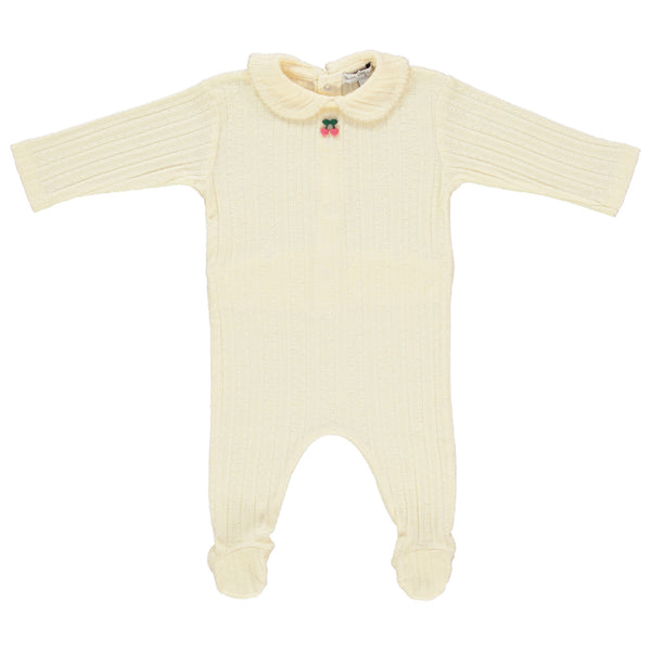 Bebe Organic Natural Cherry Pointelle Collar Overall Onesie