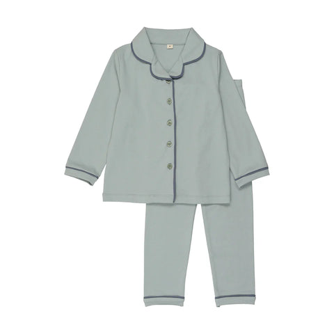 Bonjoy Dusty Blue Grandpa Piping Long Sleeve Pajamas