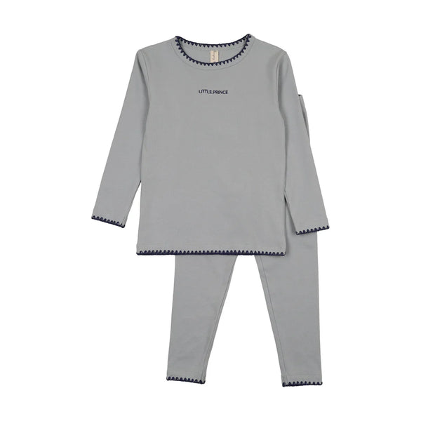 Bonjoy Solid Blue Little Prince Long Sleeve Pajamas