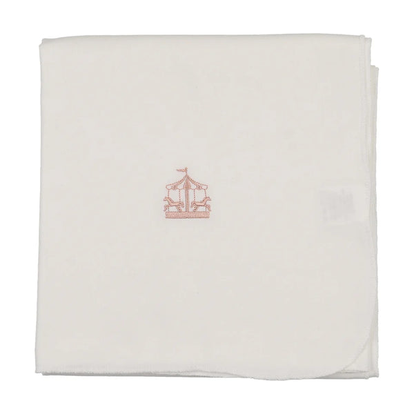Bonjoy White/Pink Carousel Embroidered Graphic Blanket