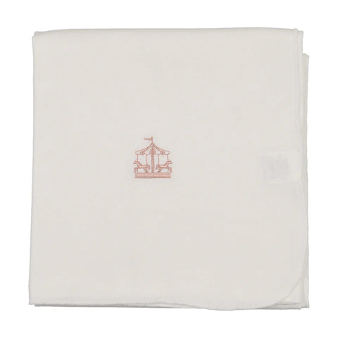 Bonjoy White/Pink Carousel Embroidered Graphic Blanket