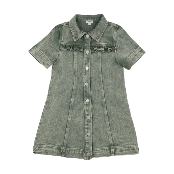 Bonjoy Green Colored Jean Short Sleeve Dress