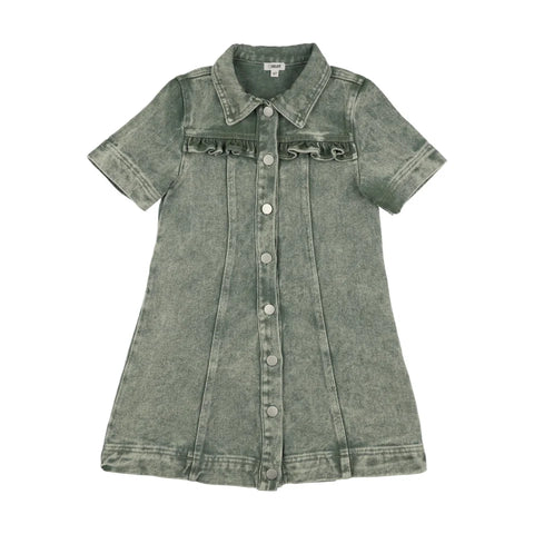 Bonjoy Green Colored Jean Short Sleeve Dress