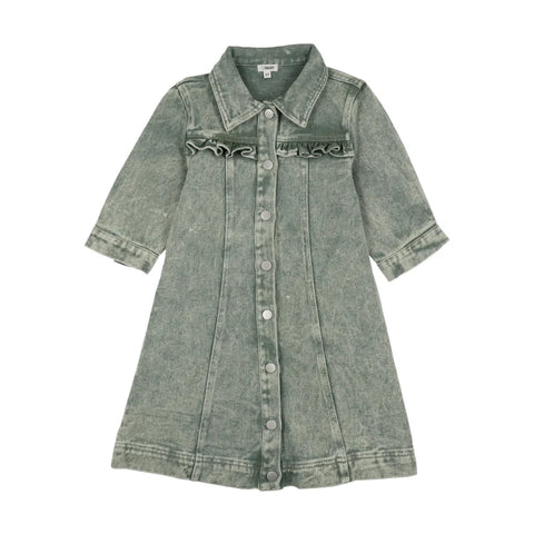 Bonjoy Green Colored Jean 3/4 Sleeve Dress
