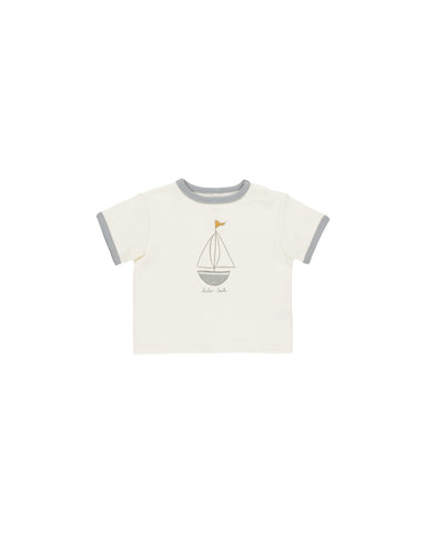 Quincy Mae Ivory Boat Ringer Tee + Blue Short Set