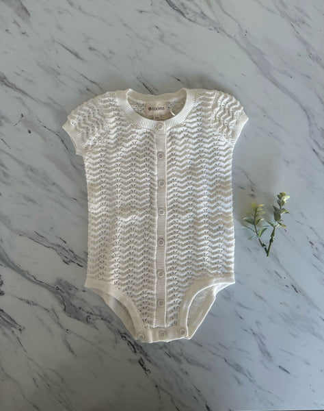 Ely's & Co Looms Ivory Pointelle SS Knit Romper