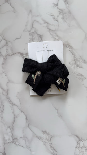 Halo Luxe Black Josie Floral Embroidered Ribbed Knit Double Clip Set