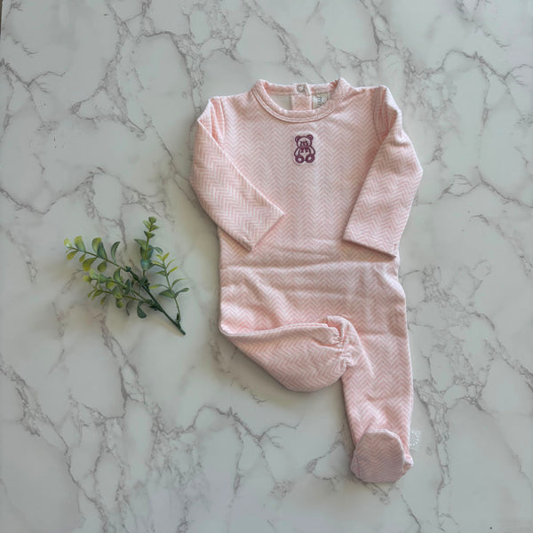 Minimoi Barely Pink Snuggly Bear Chevron Footie