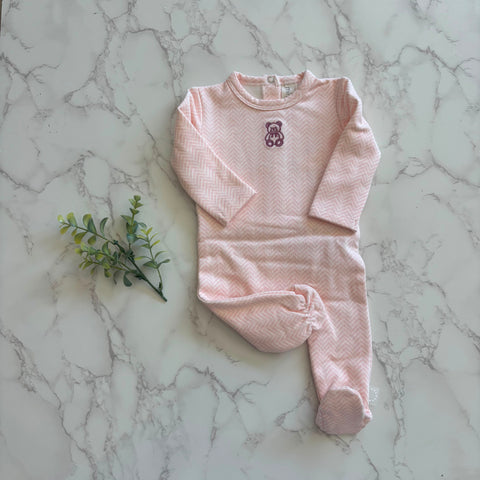 Minimoi Barely Pink Snuggly Bear Chevron Footie