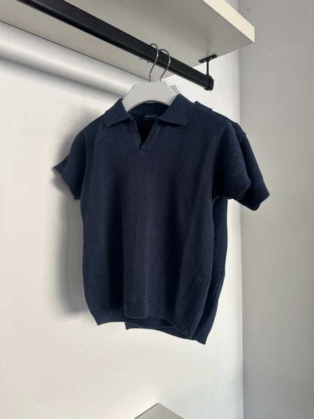 Emanuel Pris Navy Textured Knit Polo