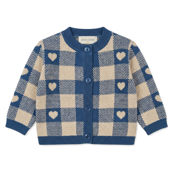 Louis Louise Baby Navy/Cream Lurex Jacquard Heart Cardigan