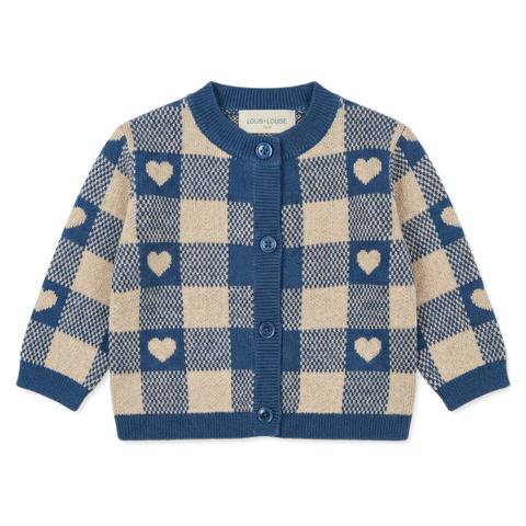 Louis Louise Baby Navy/Cream Lurex Jacquard Heart Cardigan