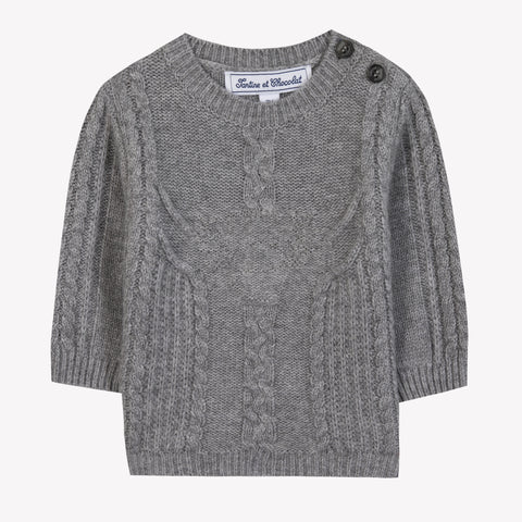 Tartine et Chocolat Baby Medium Grey Logo Knit Pullover Sweater