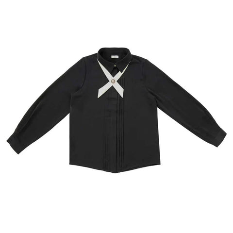 Coco Blanc Black Front Pleat Blouse