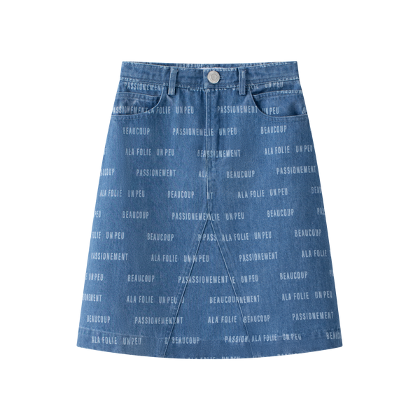 Coco Blanc Blue Denim Printed Skirt