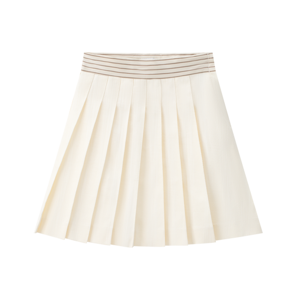 Coco Blanc Cream Pleated Striped Waist Skirt