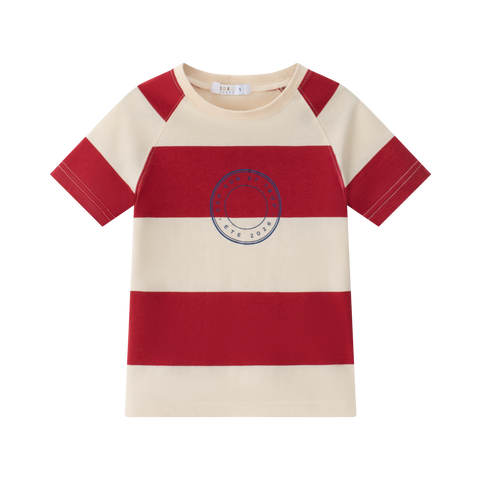 Coco Blanc Red Stripe Short Sleeve Girl Tee