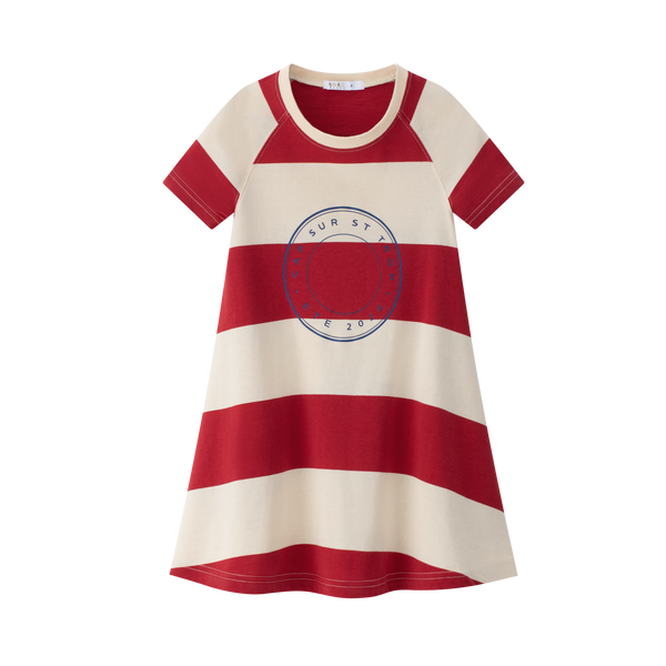 Coco Blanc Red Stripe Short Sleeve A-line Dress