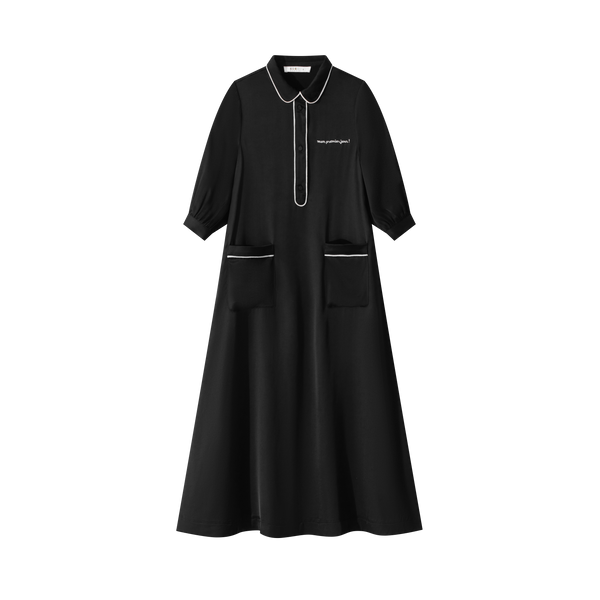 Coco Blanc Black Silk Shirt Maxi Dress