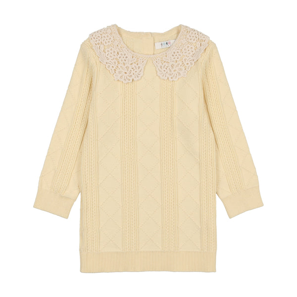 Coco Blanc Pale Yellow Crochet Collar Sweater