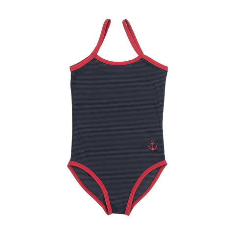 Coco Blanc Navy Striped Girls Swimsuit