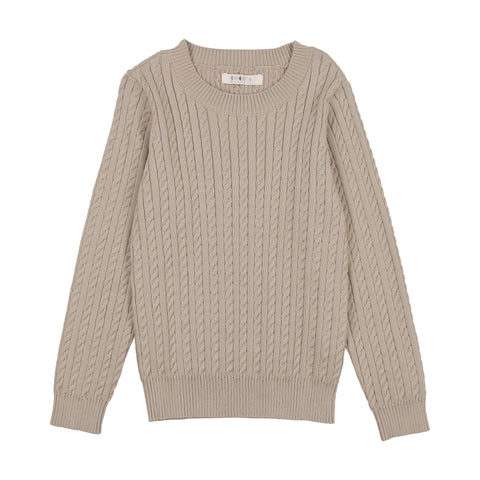 Coco Blanc Sand Boys Long Sleeve Cabled Sweater