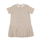 Coco Blanc Sand Linen Short Sleeve Drop Pleat Dress