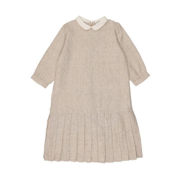 Coco Blanc Sand Linen Drop Pleat Dress