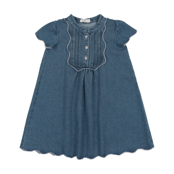 Coco Blanc Denim Scalloped Short Sleeve Dress