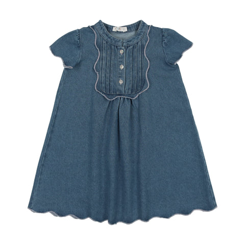 Coco Blanc Denim Scalloped Short Sleeve Dress