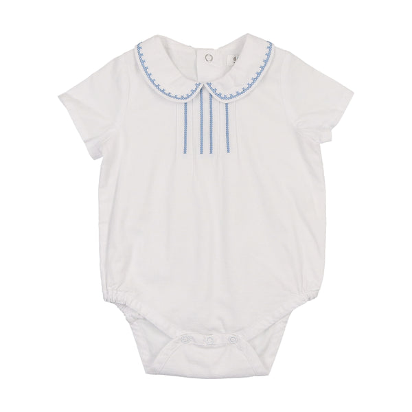 Coco Blanc White/Blue Peter Pan Stitched Bubble Romper