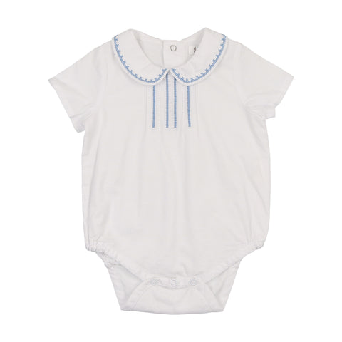 Coco Blanc White/Blue Peter Pan Stitched Bubble Romper