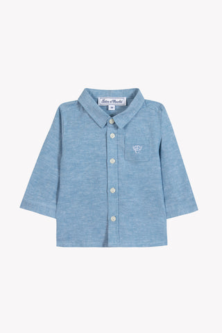 Tartine et Chocolate Blue Nuage Baby Collar Linen Shirt