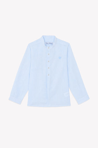 Tartine et Chocolate Blue Nuage Mandarin Collar Linen Shirt