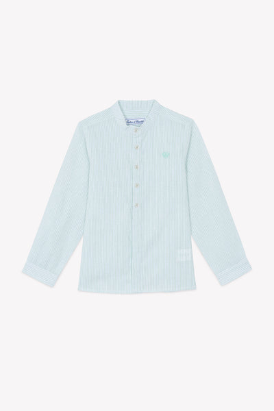 Tartine et Chocolate Green Sauge Mandarin Collar Linen Shirt
