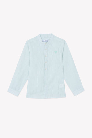 Tartine et Chocolate Green Sauge Mandarin Collar Linen Shirt