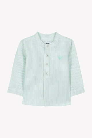 Tartine et Chocolate Green Sauge Baby Mandarin Collar Linen Shirt