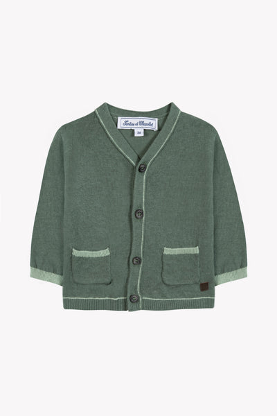 Tartine et Chocolate Kaki Green Baby Cardigan