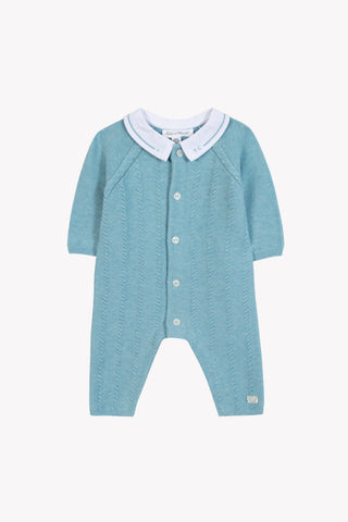 Tartine et Chocolate Blue Horizon Chine Long Knit Romper