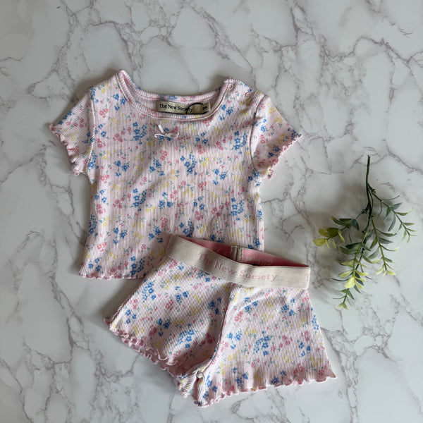 The New Society Baby Sabina Print Rib Tee + Shorts Set